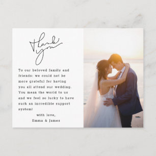 Modernes, elegantes Script Wedding Foto Vielen Dan Postkarte