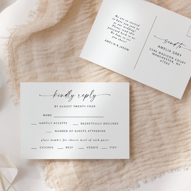 Modernes, elegantes Script-Wedding-RSVP Postkarte (Von Creator hochgeladen)