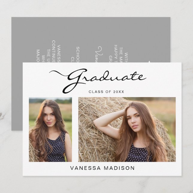 Modernes, elegantes Skript | 2 FOTO ABSCHLUSS Ankündigung (Vorne/Hinten)