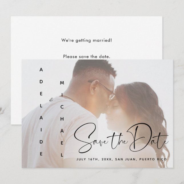 Modernes, elegantes Skript-Foto Hochzeit speichern Save The Date (Vorne/Hinten)