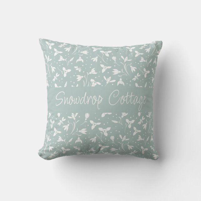 Modernes elegantes Snowdrop Design. Sage Green Kissen (Vorderseite)