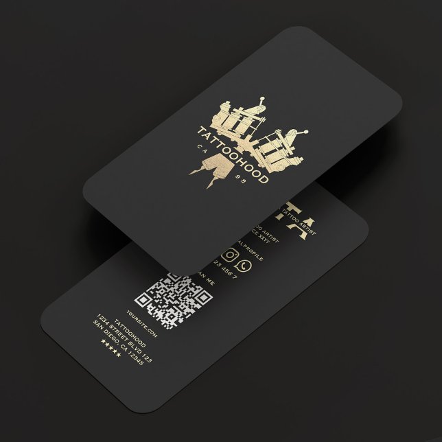 Modernes elegantes Tattoo Artist Black Gold Monogr Visitenkarte (Modern Elegant Tattoo Artist Black Gold Monogram Business Card
)