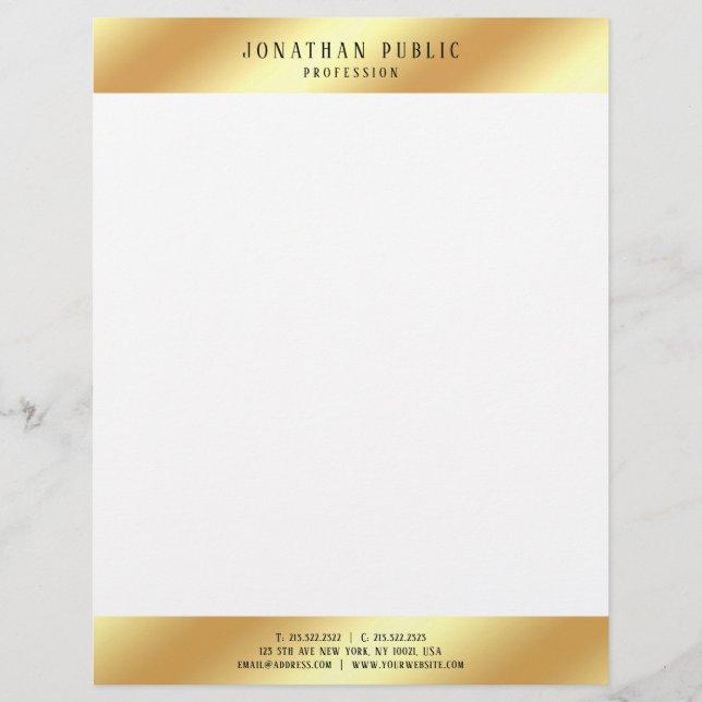 Modernes, elegantes Template aus Gold und Weiß Briefbogen (Vorderseite)