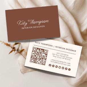 Modernes Elegantes Terracotta Minimalistisch QR Co Visitenkarte