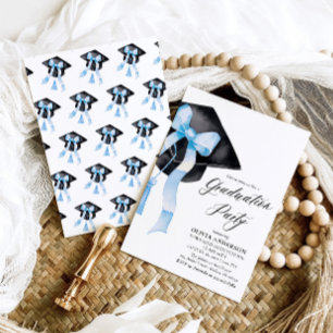 Modernes Elegantes Trendy Stylish Blue Bow Abschlu Einladung