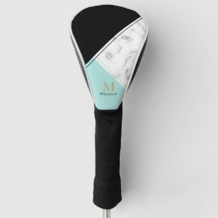 Modernes, elegantes, türkisfarbenes Marmormonogram Golf Headcover