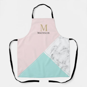 Modernes, elegantes, türkisfarbenes Marmormonogram Schürze