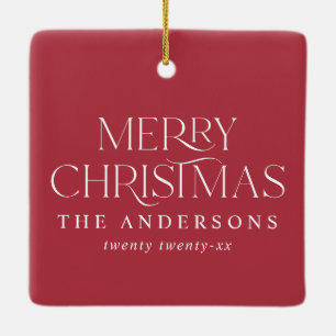 Modernes, elegantes Vintages Foto Weihnachten Rot Keramikornament