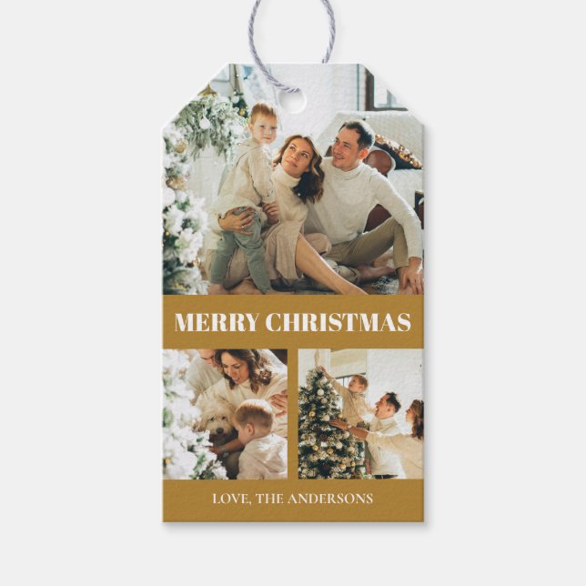Modernes Elegantes Weihnachtsfamilien Foto Gold Geschenkanhänger (Vorderseite)
