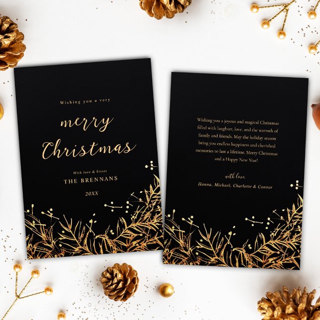 Modernes elegantes Weihnachtsfest Feiertagskarte (Modern Elegant Christmas Festive Gold Black Holiday Card)