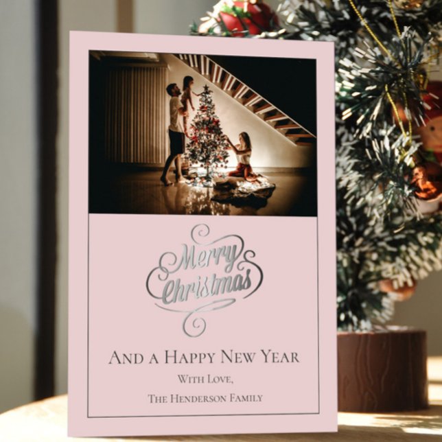Modernes Elegantes Weihnachtsfest - Foto | Rosa Feiertagskarte (Pink Modern Elegance Christmas Photo Holiday Card
)