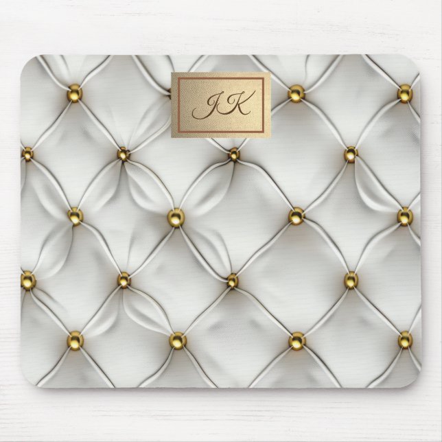 Modernes, elegantes weißes Leder Tufted Gold Mousepad (Vorne)