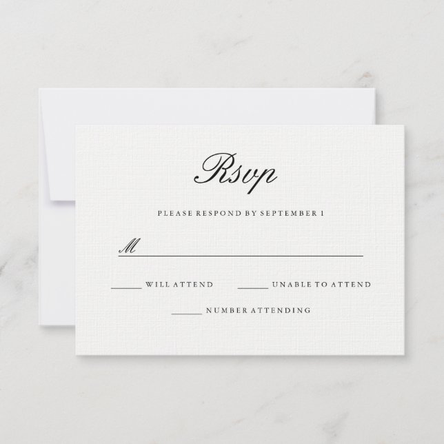 Modernes elegantes White Black Wedding RSVP (Vorderseite)