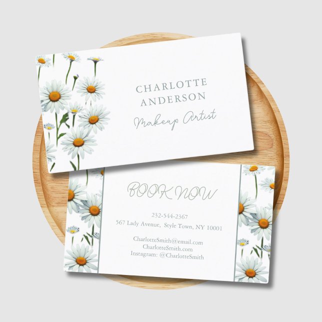 Modernes elegantes White Daisy Floral Trendy Busin Visitenkarte (Modern daisy business card.)