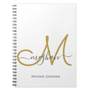 Modernes, elegantes White Gold White Script Monogr Notizblock