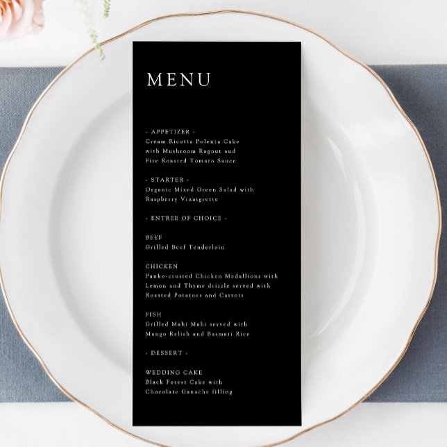 Modernes elegantes, zeitloses Minimal Wedding Menu Menükarte (Von Creator hochgeladen)