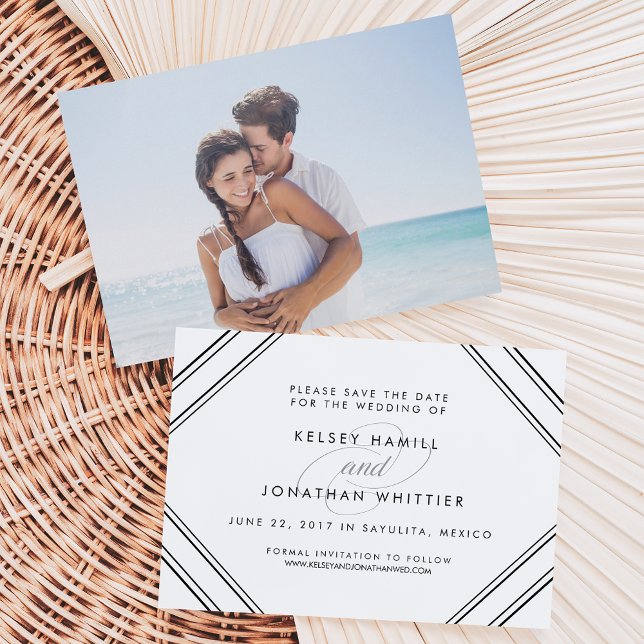 Modernes Elegantes zweiseitiges Foto Save the Date Einladung (Von Creator hochgeladen)