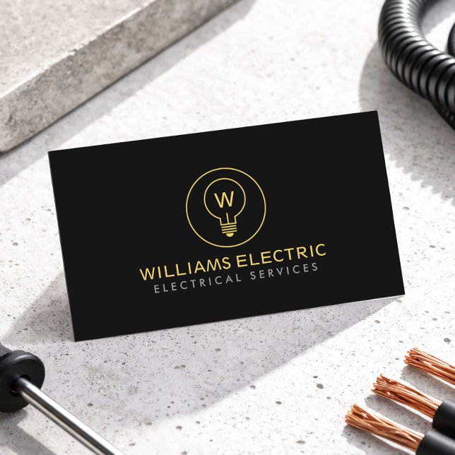 Modernes Elektriker-Logo-Monogramm Schwarz Visitenkarte (Von Creator hochgeladen)