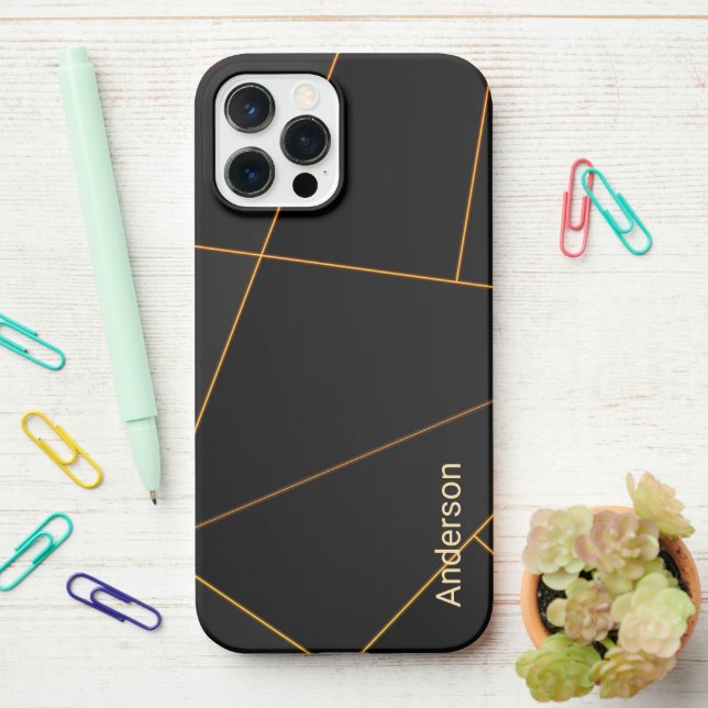 Modernes Eligant Retro Line Monogramm iPhone Hülle (Auf dem Schreibtisch)