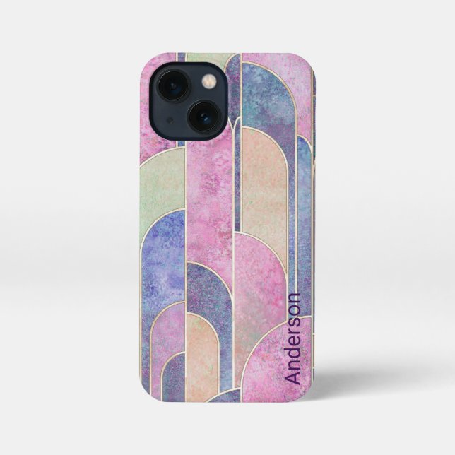 Modernes Eligant Retro Line Monogramm iPhone Hülle (Rückseite)