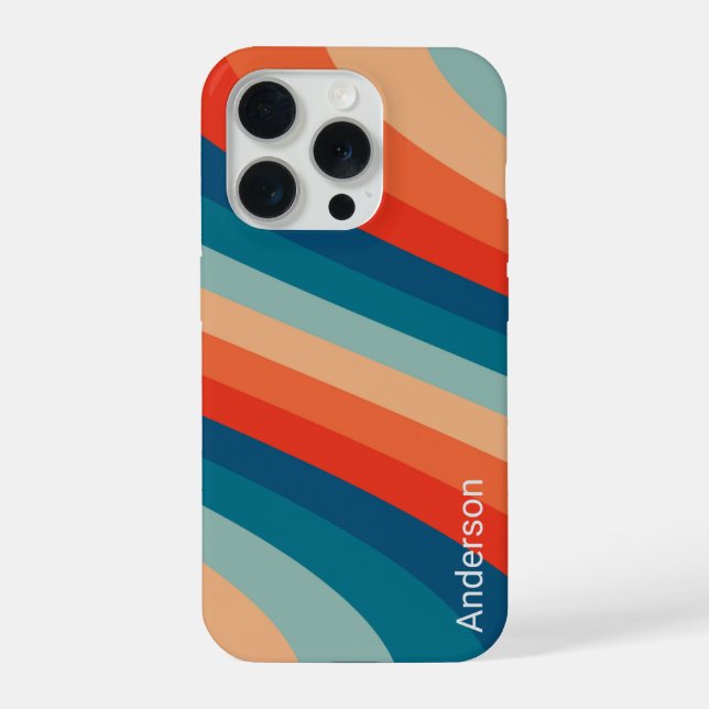 Modernes Eligant Retro Line Monogramm iPhone Hülle (Rückseite)