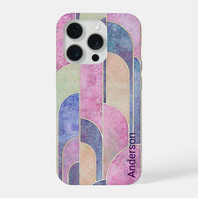 Modernes Eligant Retro Line Monogramm iPhone Hülle (Rückseite)