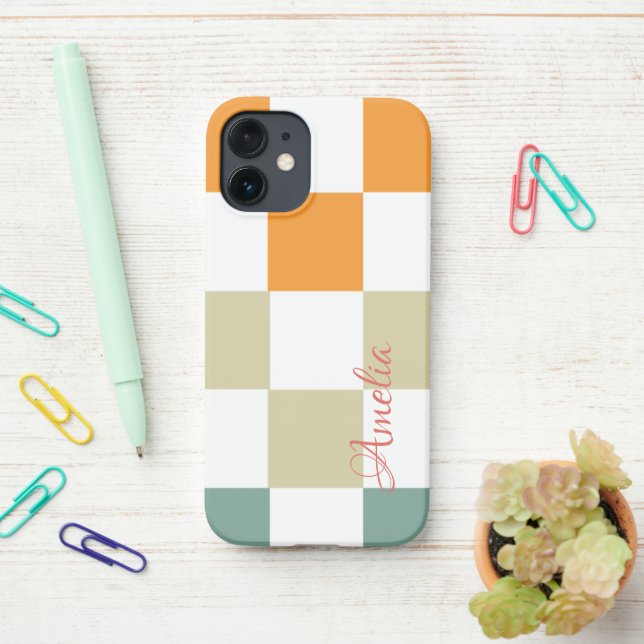 Modernes Eligant Retro Line Monogramm iPhone Hülle (Auf dem Schreibtisch)