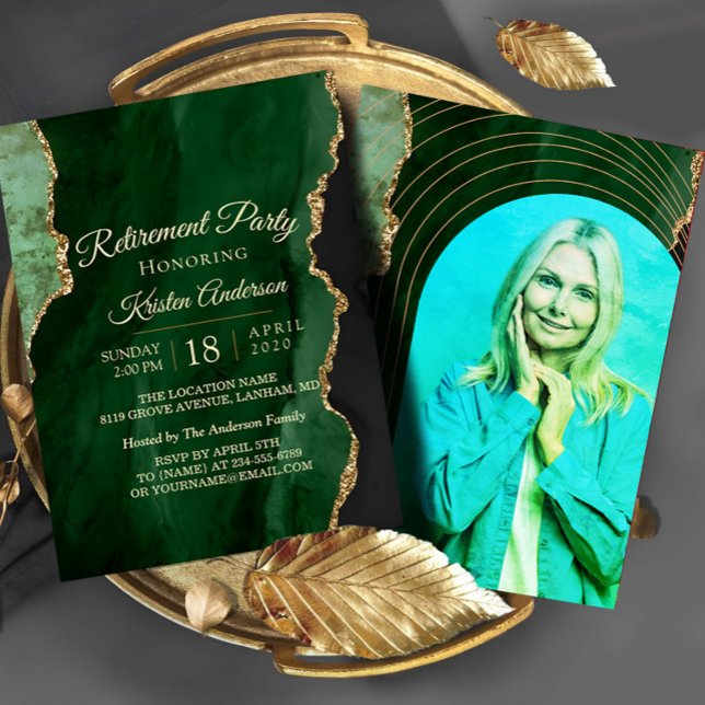 Modernes Emerald Gold Retirement Party Einladung (Von Creator hochgeladen)