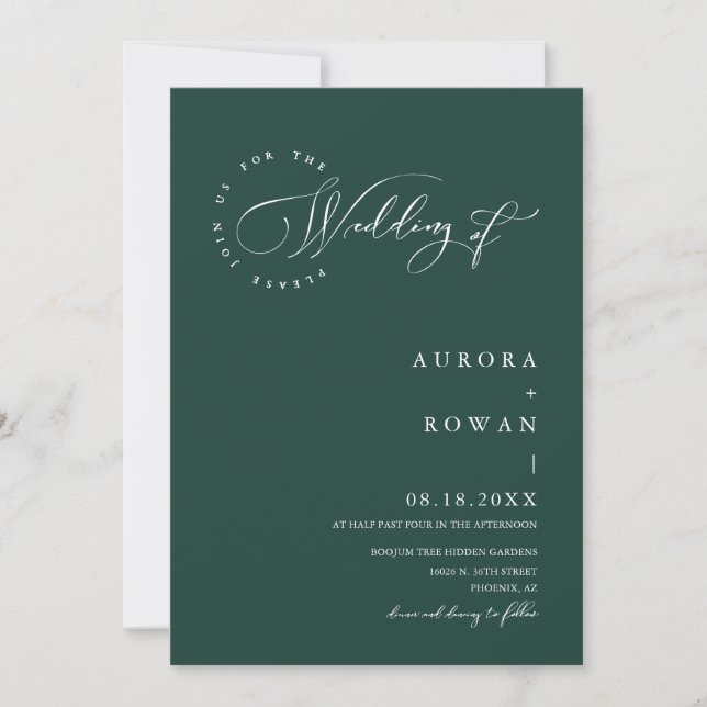 Modernes Emerald Green Minimal Wedding QR Code Fot Einladung (Vorderseite)