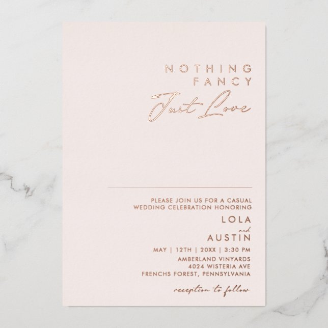 Modernes Erröten und Rose Gold Nichts Extravagant  Folieneinladung (Vorderseite)