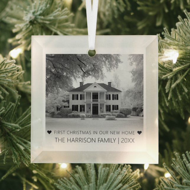 Modernes erstes Weihnachten in unserem neuen Zuhau Ornament Aus Glas (Insitu)