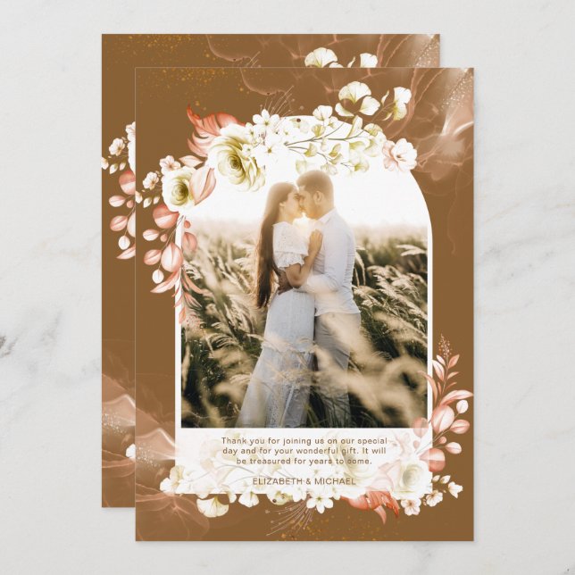 Modernes, erthy Brown Coral Floral FOTO DANKE (Vorne/Hinten)