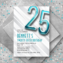 Modernes Erwachsener Aquamarin 25. Geburtstagseinl Einladung