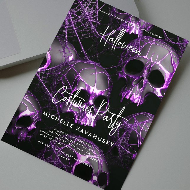 Modernes erwachsenes Halloween-Party Schwarzer Lil Einladung (Modern Adult Halloween Party Black Purple Skull Invitation
)