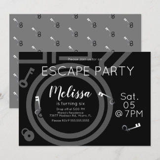 Modernes Escape Room Geburtstagsparty Grau Schwarz Einladung