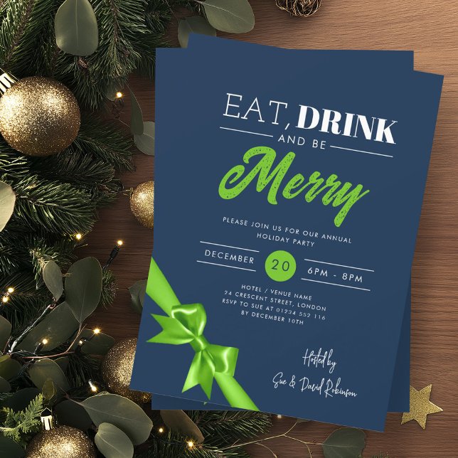 Modernes Essen, trinken Sie fröhlich Xmas grüne Ba Einladung (Von Creator hochgeladen)