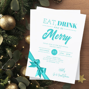 Modernes Essen, trinken Sie Merry Xmas türkisfarbe Einladung