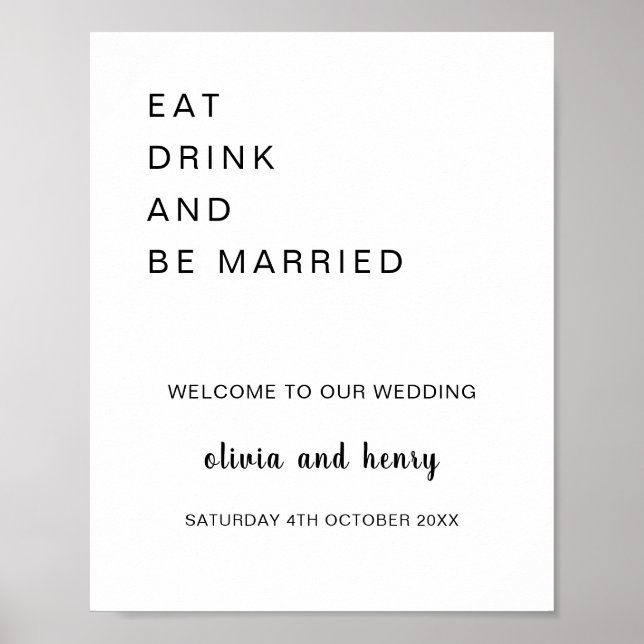 Modernes Essen trinken und verheiratet Hochzeitsem Poster (Vorne)