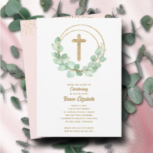 Modernes Eucalyptus Girl Christening Einladung