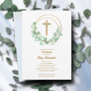 Modernes Eukalyptus Boy Christening Einladung