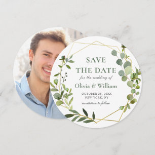 Modernes Eukalyptus-FOTO-Hochzeit spart das Datum Einladung