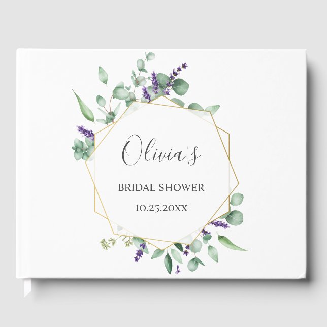 Modernes Eukalyptus Geometrisches Brautparty Gästebuch (Vorderseite)