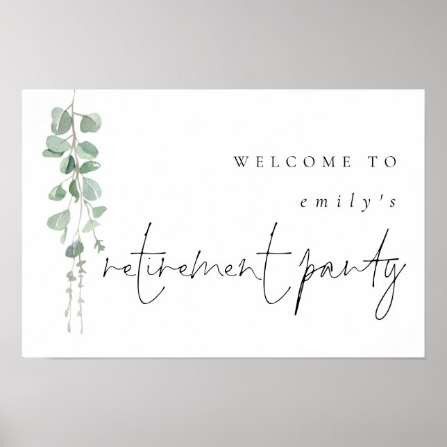 Modernes Eukalyptus Name Welcome Retirement Party Poster (Vorne)