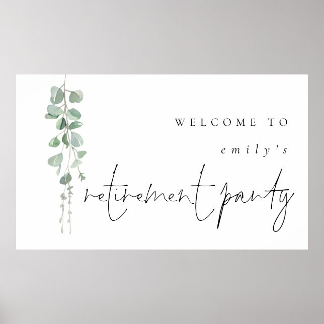 Modernes Eukalyptus Name Welcome Retirement Party Poster (Vorne)