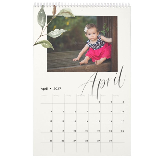 Modernes Eukalyptus-Script-Foto Kalender (Apr 2027)