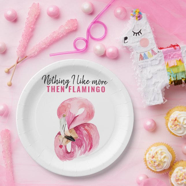 Modernes Exotic Pink Watercolor Flamingo Geschenk Pappteller (Party)