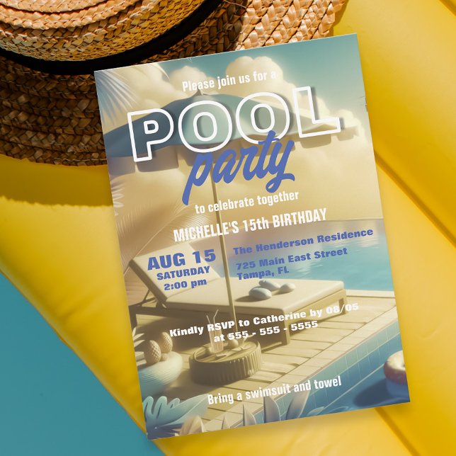 Modernes Exotic Tropical Birthday Summer Pool Part Einladung (Von Creator hochgeladen)
