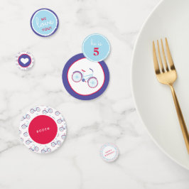 Modernes Fahrrad im Blau und Rot-Party Konfetti