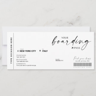 Modernes Fake für Boarding-Pass-Überraschung Einladung