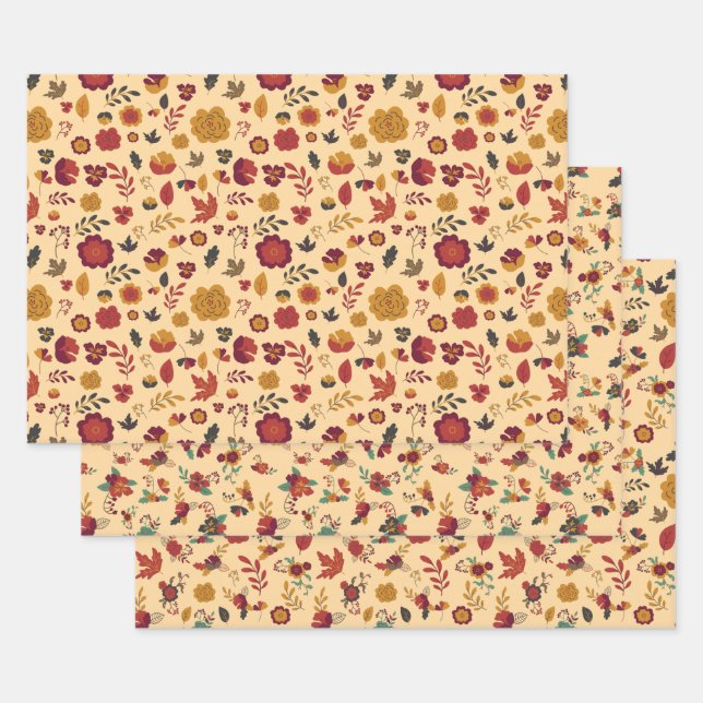Modernes Fall Floral Muster Geschenkpapier Set (Set)